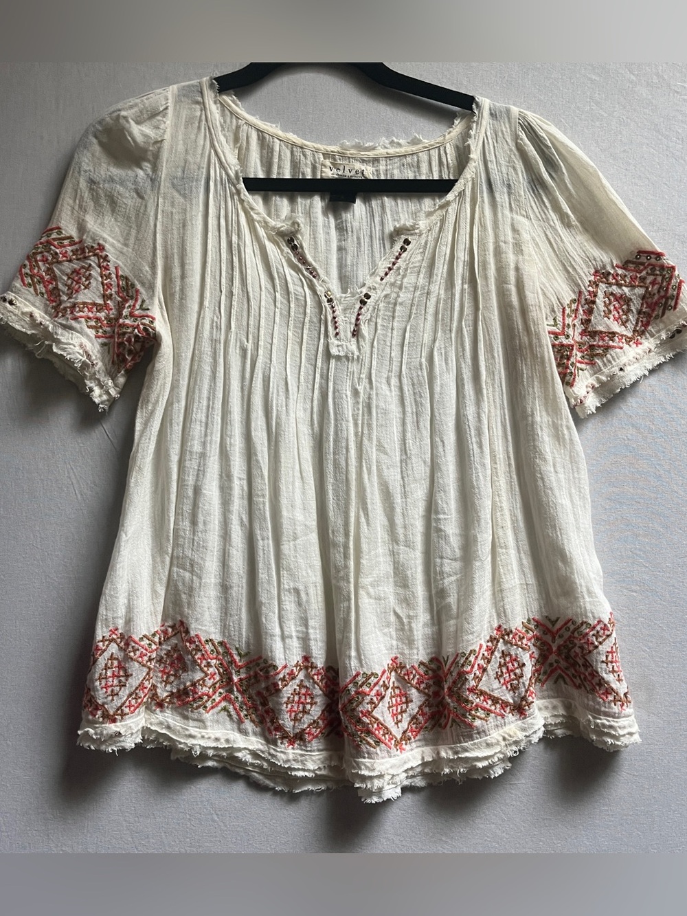 Velvet by Graham & Spencer Anthropologie Boho Embroidered Peasant Tunic XS 20PTP